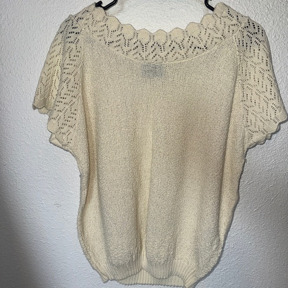 Cream Crew Neck Sweater with Lace Detail - Picture 3 of 3